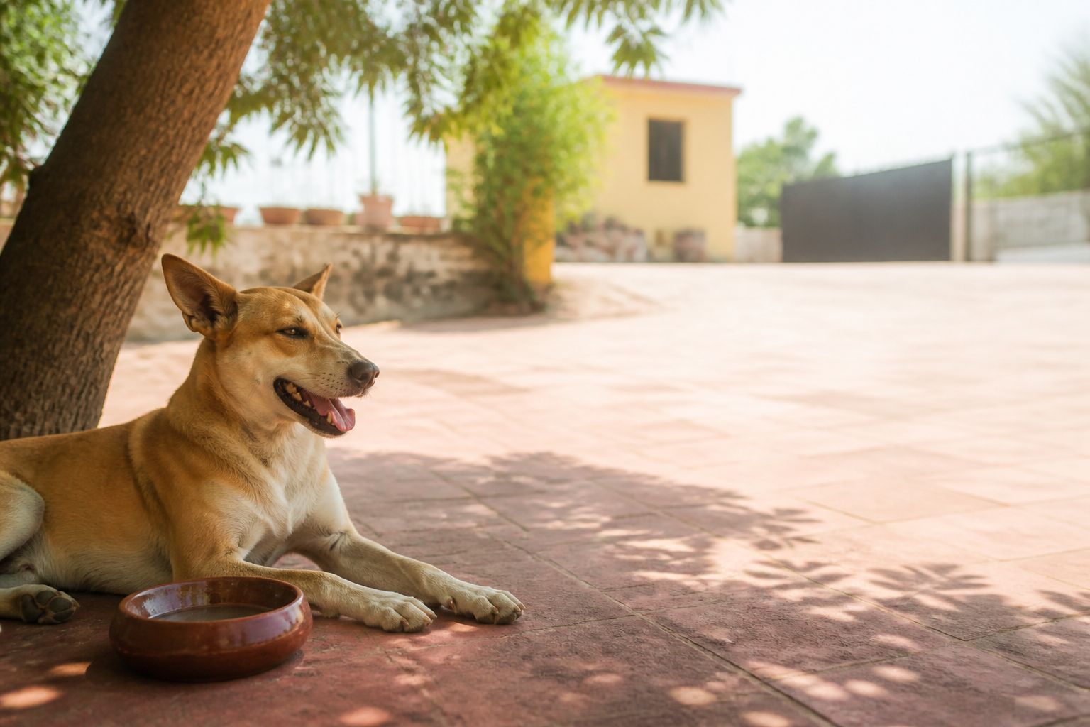 Dog resting in shade on a hot day — summer heat safety for pets in Indore