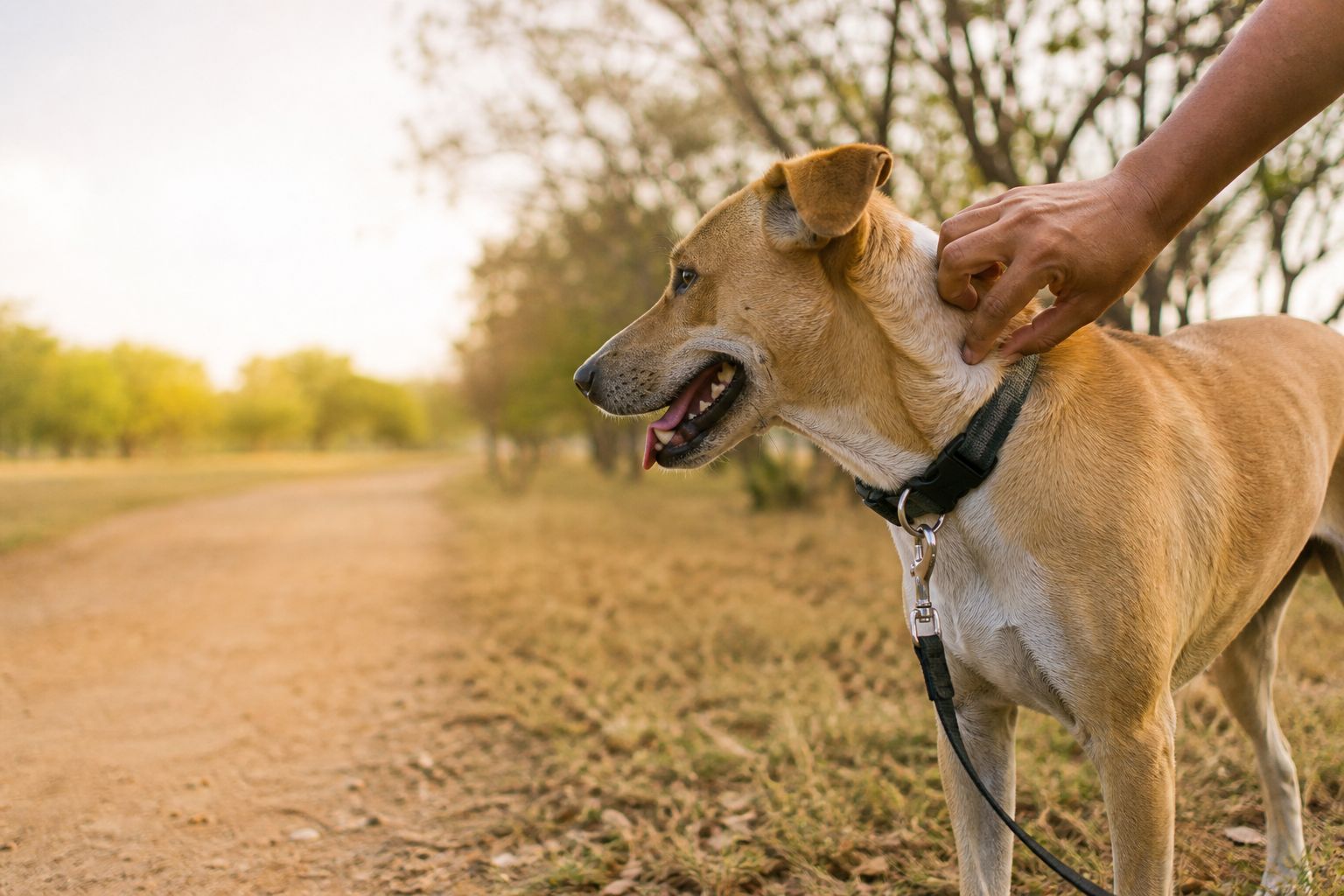 Dog being gently checked for ticks around the ears after a walk in Indore